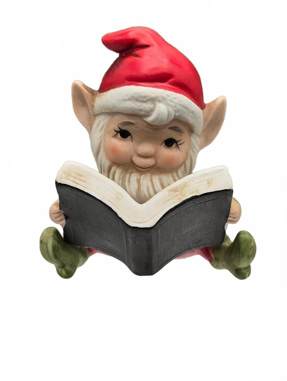Homco Christmas Elf Figurine Reading Book Homco Christmas 1980s holiday ornament